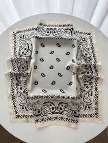 1pc Women Square Satin Bandana Scarf Paisley Printed Head Scarf Wrap - White - View 3