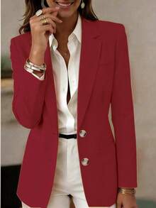 Women's Long Sleeve Lapel Button Jacket, Regular Length Knitted Fabric Lightweight Blazer, Creating Elegant And Fashionable Academic Style - Red - View 5