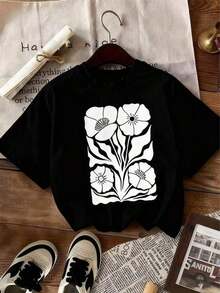 Camisetas holgadas estampadas con estilos modernos y adecuadas para hombres y mujeres. Estilo sin traje. Es un artículo imprescindible en primavera, verano, otoño e invierno, y es sencillo y elegante con un diseño minimalista. Es una opción ideal para ir de compras, viajar y disfrutar de la playa durante el año escolar, y también es una excelente elección para que las parejas combinen sus atuendos. - Negro - Ver 7