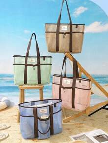 Breathable Mesh Beach Bag, Large Capacity Shoulder Bag, Portable With Multiple Pockets, Quick Dry Reusable Beach & Pool Tote - Multicolor - View 10