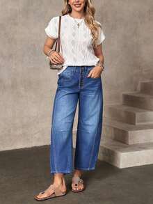 Jeans informales desgastados y desgastados, con ajuste de novio para mujer - Azul 3 - Ver 5