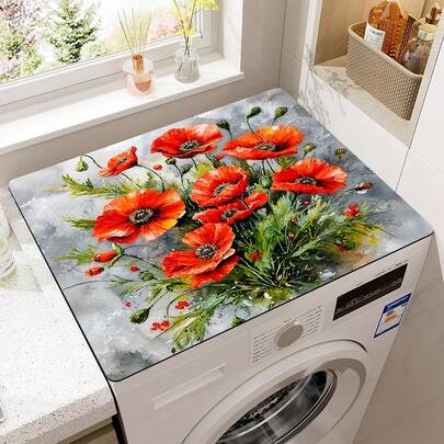 1 tấm phủ bụi máy giặt họa tiết hoa, thảm thấm hút bàn, thảm thấm hút tủ lạnh, tấm phủ bụi lò vi sóng, thảm thoát nước bằng đất tảo cát mềm, thảm chống trượt thấm hút mạnh mẽ để phơi bát đĩa, tấm phủ trên máy giặt và máy sấy hiện đại, thích hợp cho phòng giặt và nhà bếp, thảm trải bàn phong cách Bohemian.