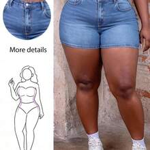 Plus Size Blue Denim Shorts, Casual Skinny Stretch Shorts Summer For Women Vacation Women Cowgirl For Women Western Wear Women Business Casual Woman Festival Airport For Women Graduation 4th Of July Comfy Shorts - Lavado ligero - Ver 2