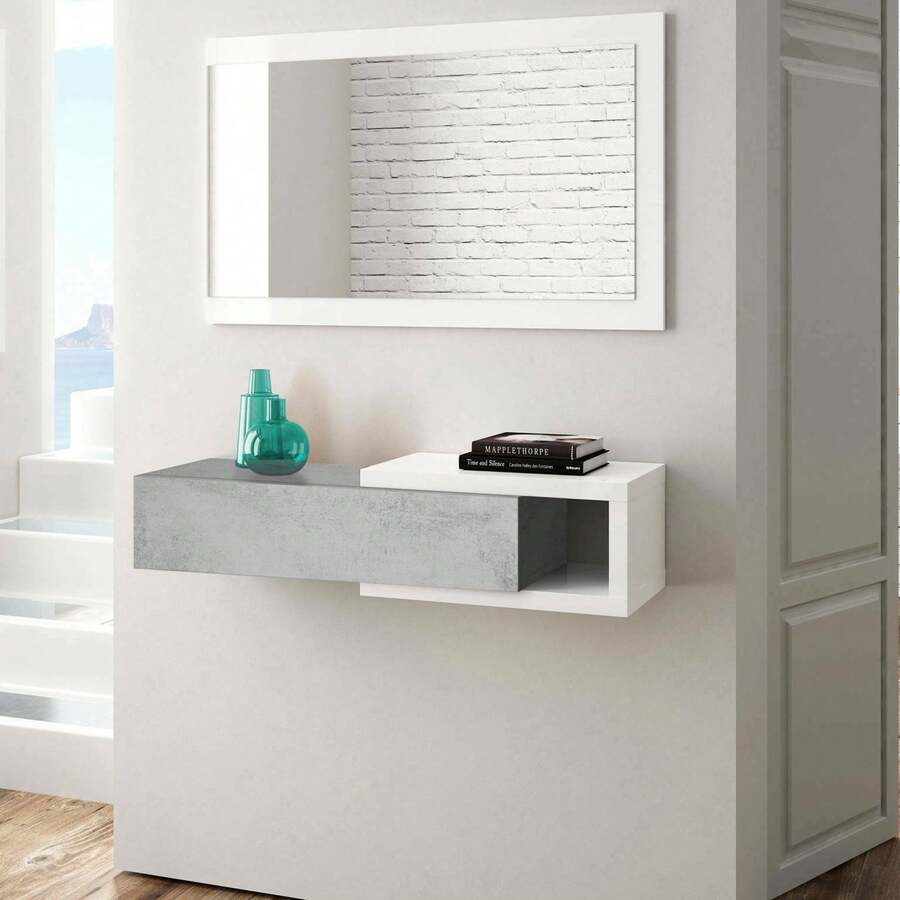 Dmora Arty - Mobile da Ingresso, 26x95x19h cm Grigio, Specchio Incluso - Bianco - Visualizzare 1