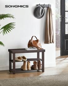 SONGMICS Shoe Rack Bench, 3-Tier Bamboo Shoe Storage Organizer, Entryway Bench, Holds Up To 286 Lb, 11.3 X 27.6 X 17.8 Inches, For Entryway Bathroom Bedroom - 棕色 - 查看 1