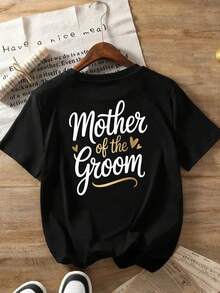 Camiseta a juego para la madre de los novios y los invitados de boda - Estampado a doble cara, cuello redondo, manga corta, blusa casual para atuendos nupciales de primavera, verano y otoño, estilo Y2k. - Blanco - Ver 2