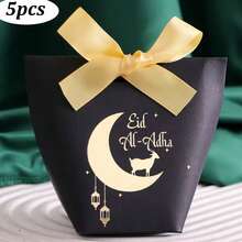 5pcs/10pcs Eid Al-Adha Triangle Gift Box Set - Gold Foil Crescent Moon Goat Lantern Design Eid Mubarak Party Supplies - Multicolor - View 13