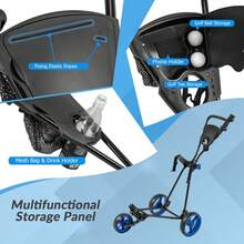 GOFLAME Folding Golf Pull Trolley 3-Wheel Golf Push Cart With Scoreboard Storage Net Umbrella & Cup Holder - Blue - View 5
