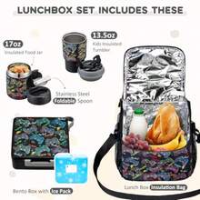 Set de lonchera Pawtong con contenedor Bento lonchera térmica de acero inoxidable de 17OZ para sopa y alimentos botella de agua para niños y bolsa de almuerzo aislada portátil A prueba de fugas - Juego negro - Ver 3