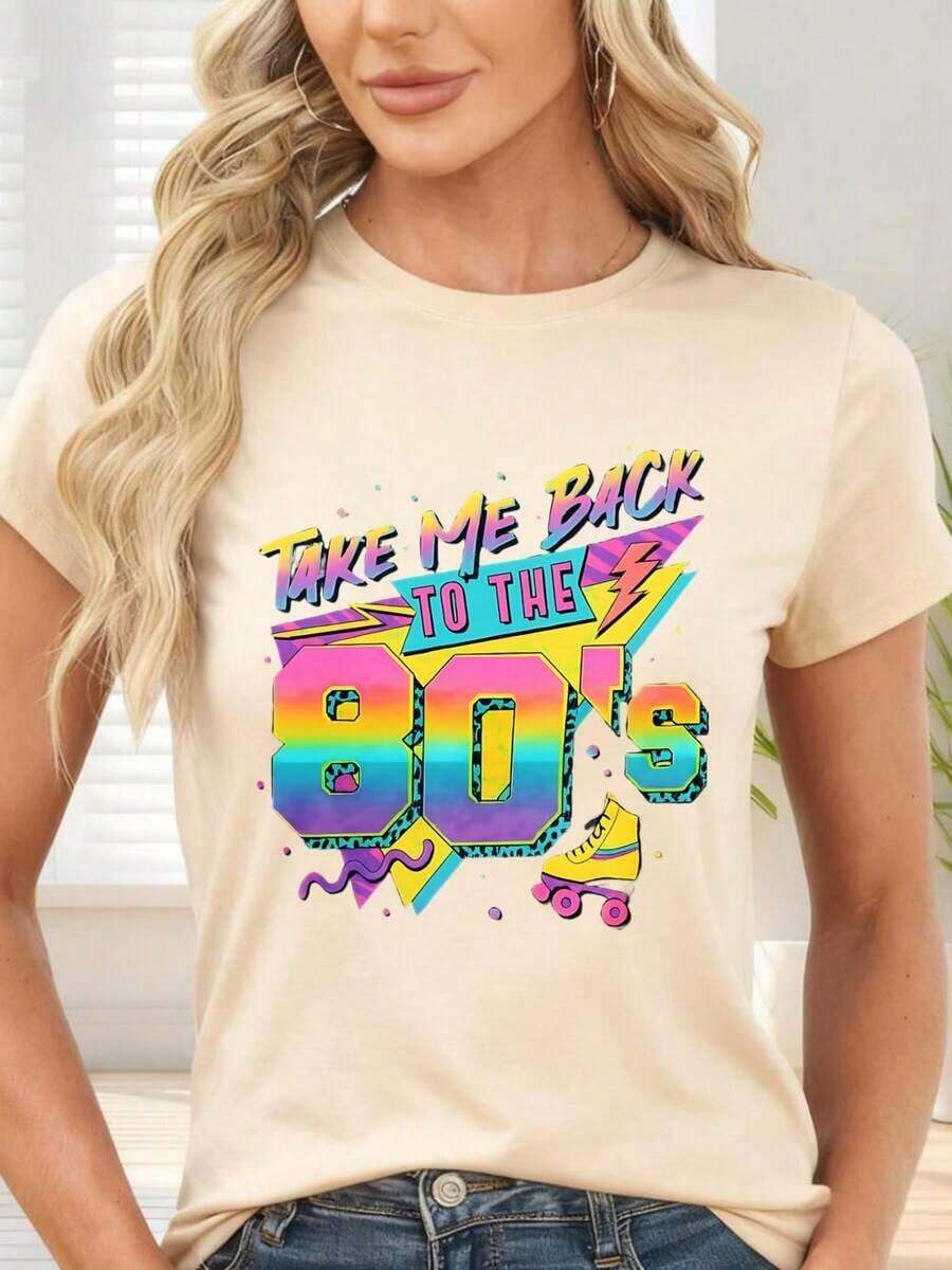 Gift: Retro Print T-Shirt "Take Me Back To The 80s" For 80s Themed Parties And Events (Soft) - 杏 - 查看 1