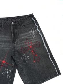 Men's Rhinestone Denim Shorts - Grey - View 2