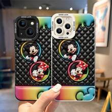 Disney Mickey & Minnie Mouse Phone Case, Rainbow Drip Protective Cover. Compatible With IPhone 17, 16, 15, 14, 13, 12, 11 Pro Series And Galaxy S22, S23, S24, S25 Models, Featuring Mickey And Minnie In Plush Frames Against A Black Quilted Background With Rainbow Drips, Perfect For Colorful Disney Fans, Ideal For Birthdays, Holidays, Anniversaries, Graduation Gifts, Or Any Special Occasion To Surprise Family, Friends, Classmates, And Loved Ones. - 黑色 - 查看 4