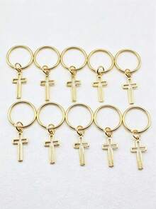 Bộ 10 chiếc móc khóa mặt dây chuyền hình thánh giá rỗng 11x24mm, đường kính ngoài 20mm, dây tròn, không kèm dây xích, quà tặng Halloween, quà lưu niệm, phụ kiện xe hơi, charm túi xách, phong cách học sinh, dễ thương, Gothic Y2K - màu vàng cổ xưa - Xem 3