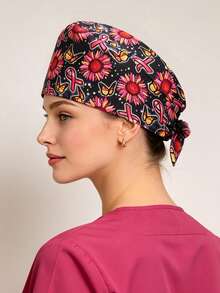 1 pieza Gorro de poliéster con estampado de dientes, ajustable para pediatría, clínica y enfermería para hombres y mujeres - Multicolor - Ver 9
