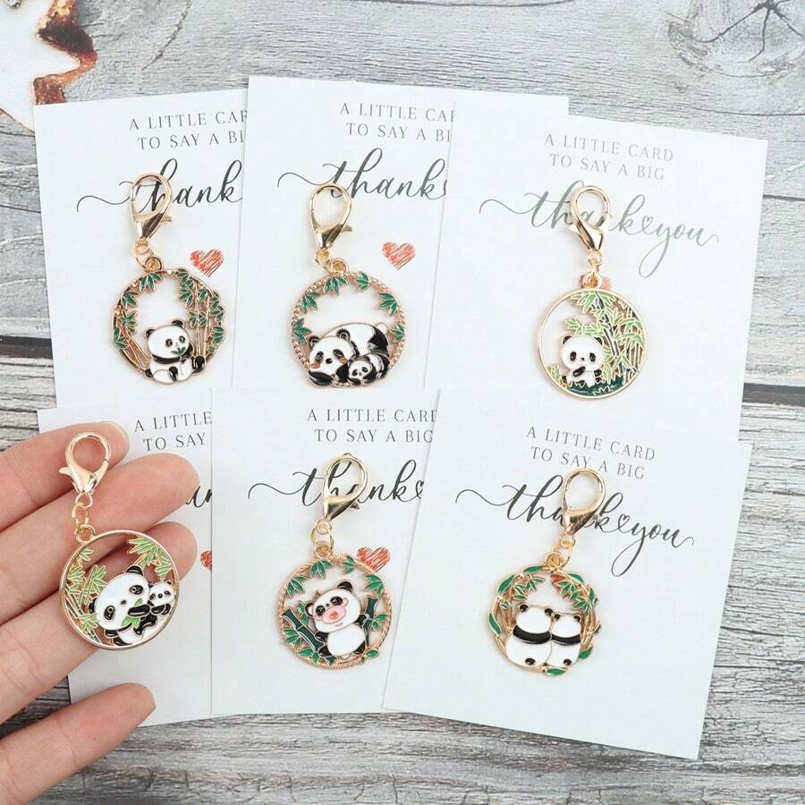 1pc/6pcs Cute Panda Keychain, Comes With Thank You Card, Decor For Backpack, Keychain Ornament, Suitable For Panda Lovers, Birthday, Party Gifts - Multicolor - View 1