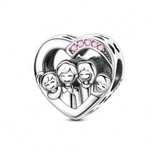 1pc S925 Sterling Silver Heart-Shaped Family Bond Pendant, Featuring Original Family-Themed Design. This Colorful Cubic Zirconia Embedded Pendant Chain Can Be Used For Bracelets And Necklaces. It Serves As A Warm DIY Jewelry Component To Create Sentimental Pieces, Symbolizing Affectionate Feelings, Suitable For Creative Projects And Daily Wear. - Multicolor - View 23