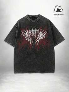 Manfinity Men's T-Shirt With Graphic Print Of The New York Slogan And The Statue Of Liberty, 100% Cotton, Crew Neck, Short Sleeve, Dark Gray, Summer, Streetwear, Red - 黑色 2 - 查看 3