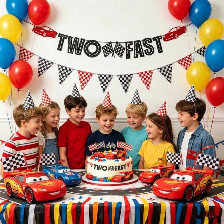 1 Set TWO FAST Birthday Banner/Racing Theme Party Decor, Personalized Font & Simulated Racing Car Banner, For Car Enthusiast Birthday & Party Decoration, Racing Driver Anniversary Party Decor Banner - View 5