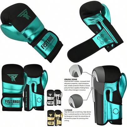 FISTRAGE - Guantes de boxeo de piel metálico para entrenamiento de artes marciales mixtas, Muay Thai, kickboxing, saco pesado, guantes de entrenamiento para hombres y mujeres verde fluoro-negro, 12 onzas