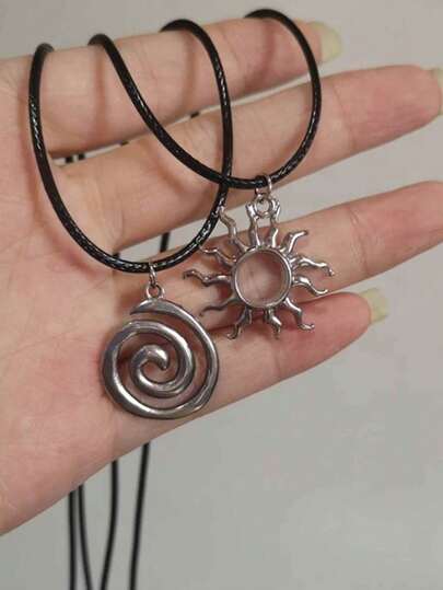 Collar colgante con diseño de sol y estrella, estilo europeo y americano, collar de cordón de cuero unisex, diseño único