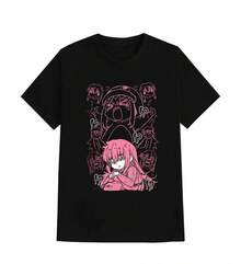 Camiseta de manga corta de "Lonely Rock" para verano, merchandising de anime, edición igual a Bocchi-chan, manga [otaku] de 100% algodón, camiseta "itai" para estudiantes, unisex y apta para todas las estaciones. - Negro - Ver 3