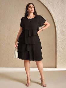 Reflora Vestido de moda con cuello redondo, mangas con volantes y estampado floral para mujer de talla grande - Café integral - Ver 5