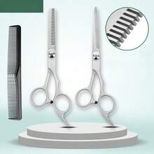Professional Haircutting Scissors Set, Includes Scissors, Trimmers And Comb, Stainless Steel Barber Shears Suitable For Home And Salon, Precise Haircutting Tools For Men And Women Trimming, Layering And Styling - Silver - View 5