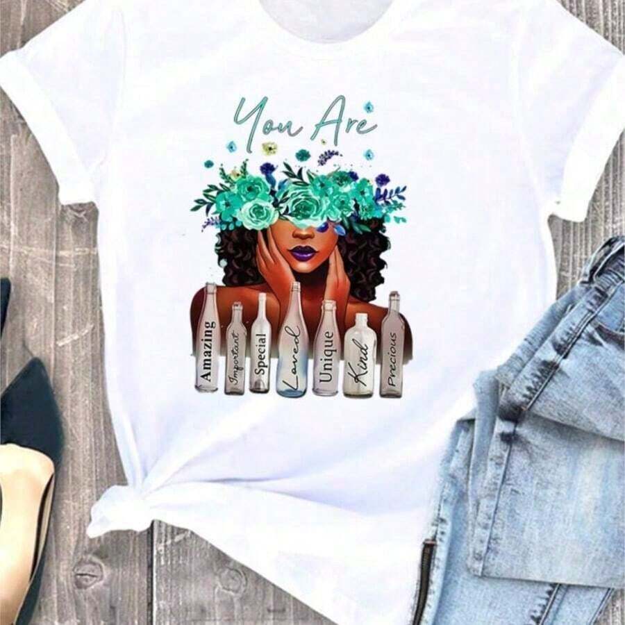 COOL SUMMER Women's Cartoon Fish Print T-Shirt, Soft Cotton, Short Sleeve, Vintage Style, Unisex, Loose Fit, Cotton, Round Neck, Casual Street Style, Blouses For Women, Women's T-Shirts, Casual Blouses For Ladies. - 白色 14 - 查看 1