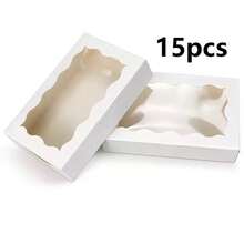 5/15/25pcs Cookie Boxes With Window, Baking Boxes, Takeout Dessert Boxes, Suitable For Cookies, Donuts, Pastries, Strawberries, Macarons (4 Colors) - White - View 6