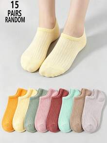 1/3/5/10/15/20 Pairs Random Women Spring/Summer Vertical Stripe Breathable Fashionable Low-Cut Invisible Socks - Multicolor - View 16