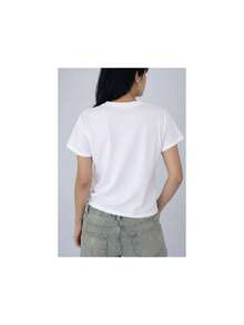 Soft 100% Cotton Women's T-Shirt, Yellow Floral Print, Minimalist, Soft Touch, Short Sleeve, Round Neck, Spring Summer, Casual, Comfortable For Everyday Wear, Breathable Cotton T-Shirt, Matches Everything, Cool. - 白色 - 查看 3