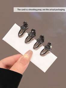 Rhinestone Heart Mini Hair Clip, Delicate Side Bangs Hairpin, Sparkling Tiny Hair Accessory For Women,Hair Slide,Claw Clips - Black - View 3