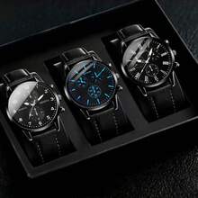 2pcs Men's Casual Quartz Watches, Minimalist Round Dial, Metal PU Strap, Suitable For Men's Holiday Gift And Daily Wear - Black - View 10