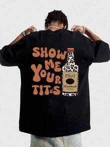 ropa para hombre Camiseta de algodón puro 180 con estampado de doble cara, diseño de botella con estampado de leopardo 'Show Me Your Titos', camiseta de verano casual y cómoda, Manfinity Hombre Street Wear, camiseta gráfica Manfinity para hombre, camisetas de hombre, camiseta de verano de manga corta, cómoda y multifuncional, estilo urbano, salvaje y a la moda. playera hombre regalos para hombre mexico camisa para hombre - Negro - Ver 2