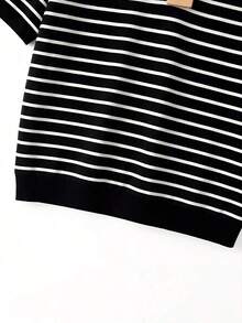 Nueva camiseta de mujer de manga corta con cuello en V a rayas - Negro - Ver 7