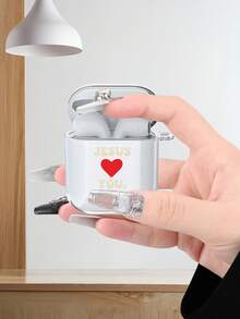 Funda transparente para AirPods con impresión del eslogan "Jesús te ama", compatible con de 4ta/3ra/2da/1ra generación - transparente - Ver 5