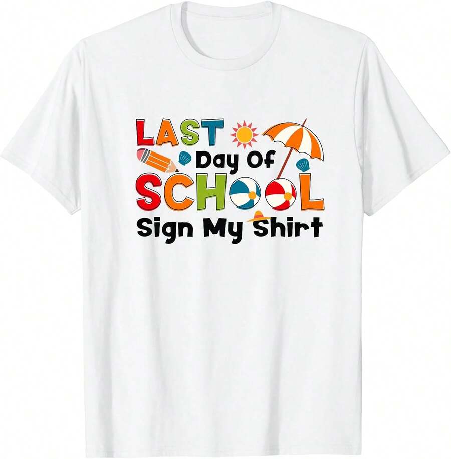 Camiseta con la frase "Último Día de Clases" para Hombres, Mujeres y Niños, Divertida para Maestros y Estudiantes 2024, Camiseta de Manga Corta de Algodón Puro Suave de Primera Calidad, Prenda de Moda Casual y Relajada para Mujeres Jóvenes, Ideal para Moda Urbana, Escuela, Viajes Diarios, Playa, Citas al Aire Libre, Ropa Casual Sencilla. - Blanco - Ver 1