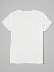 Camiseta negra suave y empoderadora para mujer con estampado de dibujos animados y la frase "It's The Self Love For Me" - Camiseta transpirable de manga corta con cuello redondo, lavable a máquina, corte regular para atuendos casuales, para primavera, verano y otoño, blusa casual mujer, playeras de mujer algodón. - Blanco - Ver 2