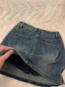 American Retro Denim Skirt For Women, Summer Commute Slim-Fit Hot Girl Versatile A-Line Bodycon Mini Skirt - Màu xanh lam - Xem 4