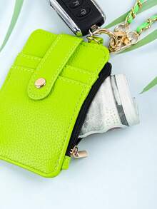1pc Women's PU Leather Card Holder Wristlet - Litchi Texture Mini Wallet With Detachable Gold Chain, Transparent ID Window & Zipper Coin Pocket, Multi-Slot Organizer For Everyday Use - Multicolor - View 6
