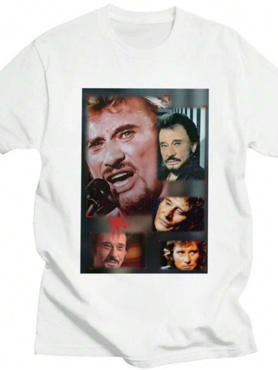 playeras de mujer 2026 Custom French Singer Rock Music Johnny Hallyday T Shirt for Men Women Pure Cotton Tshirt Tees Short Sleeves T-shirts Slim Fit Clothing - Blanco - Ver 1