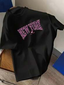 Casual T-shirtCamiseta de manga corta para mujer, talla grande, de verano, con cuello redondo, transpirable y estampada.Camiseta casual de manga corta para mujer con cuello redondo y estampado de letras, adecuada para usar en todas las estaciones, sencilla, para regalos de vacaciones, uso diario, muy adecuada para el fresco verano.100% CottonDurable - Negro - Ver 7
