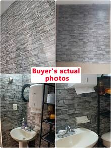 1sheet 100*40cm Adhesive Wallpaper Sticker, Retro Brick Pattern Waterproof Home Wall Decoration For Living Room,Renovation Stickers Peel Wall Panels,Wall Paper, Wallpapers,Spring Decoration Items Refresh Your Home,Rama Decoration Stickers - Grey - View 10