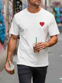 Camiseta Elegante de Edición Limitada para Mujer con Estampado de Corazón - Top casual de manga corta y cuello redondo suave, diseño rojo, ligera y lavable aáquina, cómoda y versátil para todas las estaciones, ropa casual y a, corte holgado adecuado para todas las estaciones, tela cómoda, exclusiva para Halloween y Navidad, Algodón Ligero. - Blanco - Ver 3