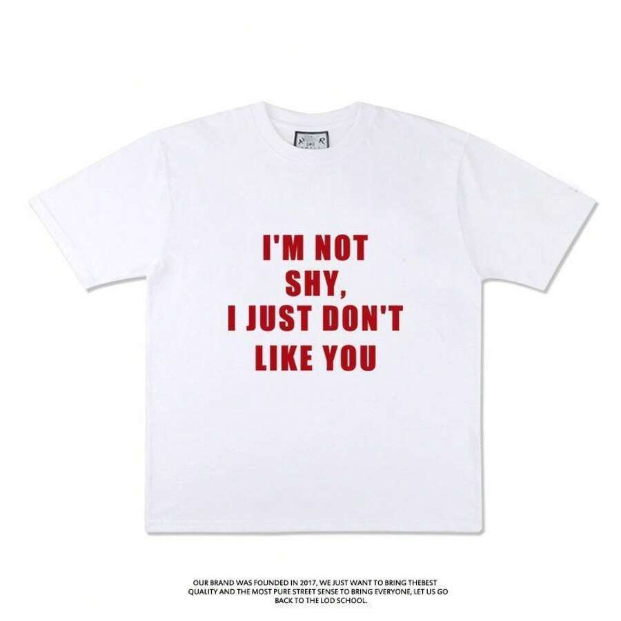 Camiseta de verano de estilo americano con estampado de letras divertidas, cuello redondo, manga corta, moda casual europea y americana, top de moda. - Camisa blanca de manga corta - Ver 1