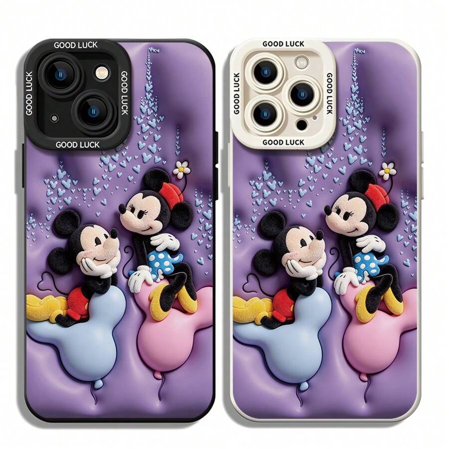 Disney Mickey & Minnie Mouse Phone Case, Purple Love Protective Cover. Compatible With IPhone 17, 16, 15, 14, 13, 12, 11 Pro Series And Galaxy S22, S23, S24, S25 Models, Featuring Plush-Style Mickey And Minnie Sitting On Heart-Shaped Balloons Against A Purple Puffy Background With Floating Hearts, Perfect For Romantic Disney Fans, Ideal For Birthdays, Holidays, Anniversaries, Graduation Gifts, Or Any Special Occasion To Surprise Family, Friends, Classmates, And Loved Ones. - trắng - Xem 1