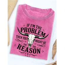 Unisex Washed Distressed T-Shirt Cotton Blend Casual Oversized Tee.Women'S Washed T-Shirt "If I Am Problem, Then You May Be The Reason" |   Weste - 玫瑰紅 - 查看 9