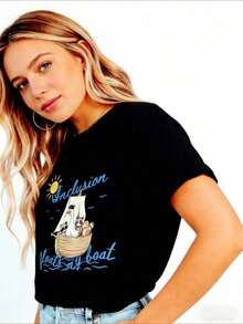 Silly Goose Inclusion T-Shirt, Nautical T-Shirt For Neurodivergent People, Funny Occupational Therapy T-Shirt, BCBA T-Shirt, ABA T-Shirt For Special Education Teachers, Thick Cotton Short Sleeve Graphic Print T-Shirt, Casual Short Sleeve Top For Women, Short Sleeve Sports T-Shirts, Blouses For Women - 黑色 - 查看 3