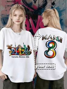 Custom Short-Sleeved Youth T-Shirt For The 2026 World Cup, Featuring Cultural Elements From The Three North American Countries For 2026, A Rainbow Gradient Print With The Number 3 And A Monument Design, Suitable For Cheering On Matches And For Everyday Street Wear. - 白色 - 查看 6