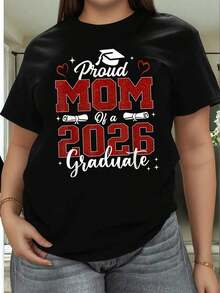 Camiseta para Mujer "Mamá Orgullosa de su Hija Graduada 2026" - Diseño de Clase de 2026 y Diploma, Cómoda, Cuello Redondo, Manga Corta, Estilo Casual, para Primavera, Verano y Otoño, Graduación - Negro - Ver 6